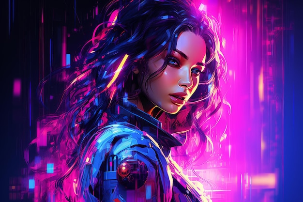 Futuristic Neon cyberpunk woman Generate Ai