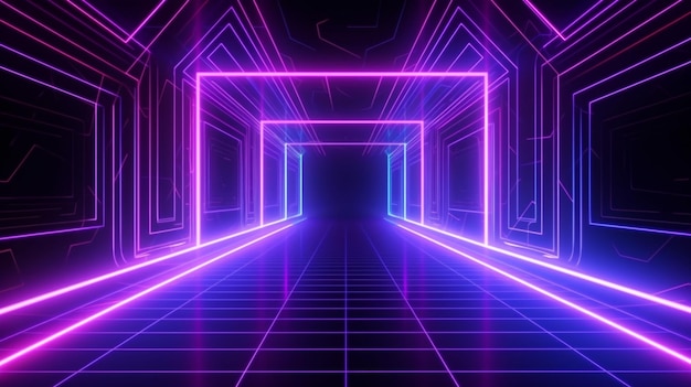 Futuristic Neon Glow Corridor Background