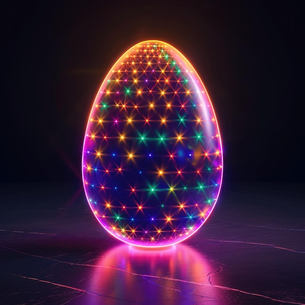 Футуристическое неоновое светящееся яйцо с звездной текстурой на темном фоне