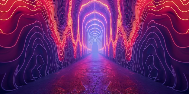 futuristic neon light tunnel with abstract patterns