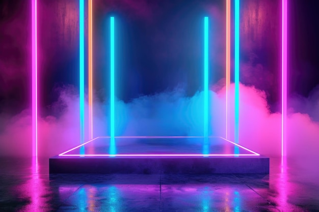 Фото Футуристический подиум с неоновой подсветкой и дымом на сцене