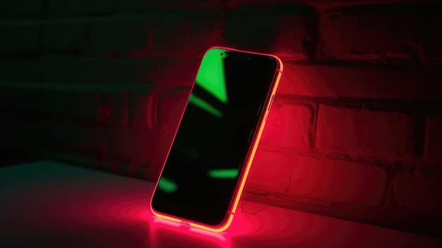 Futuristic neon phone on dark background