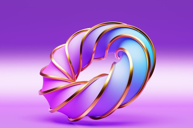 Futuristic neon pink and blue torus donut 3d rendering torus geometry shape in pink background