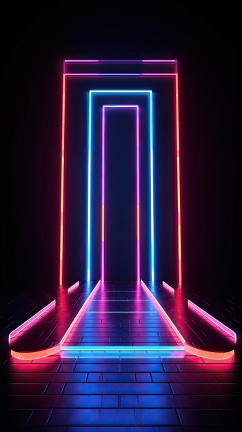 A futuristic neon stage Abstract futuristic neon light background Generative AI art