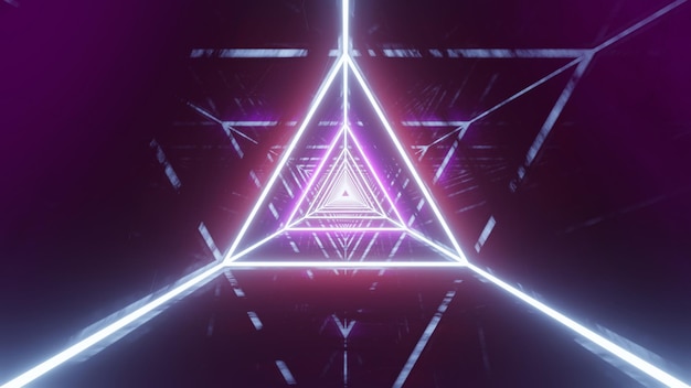 Futuristic neon triangle scifi tunnel VJ 3d render illustration