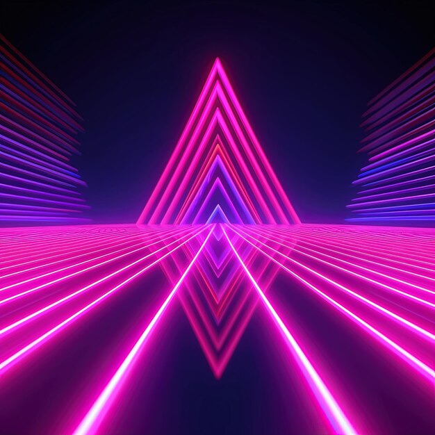 Futuristic neon triangle tunnel with vibrant pink lights