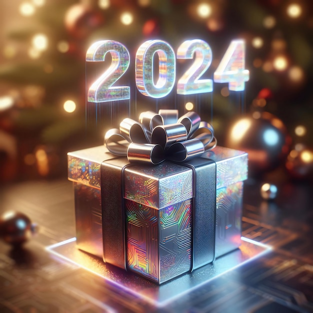 Futuristic New Year Gift Box AI Generated