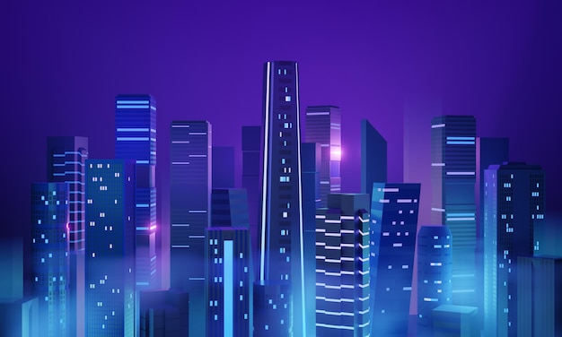 Futuristic night city metropolis at dusk 3D illustration