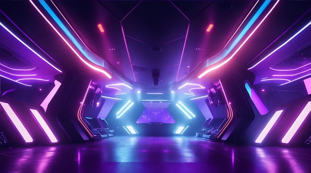 Futuristic nightclub illuminated by bright abstract lighting equipment Generative AI
