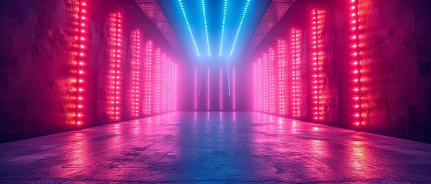 A futuristic nightclub with vivid abstract lighting fixtures