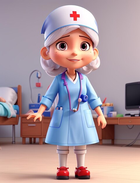 미래의 간호 D 간호사가 환자를 돌보는 애니메이션