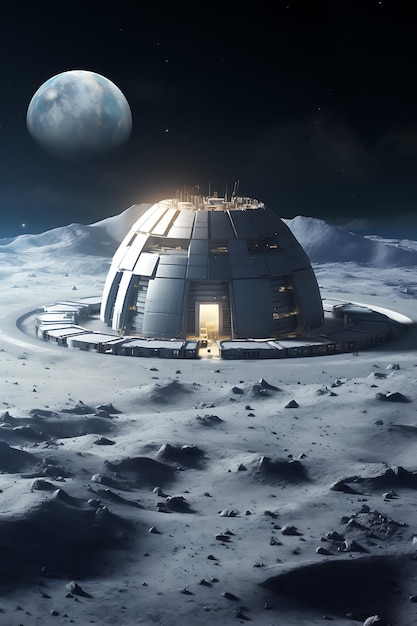 Photo a futuristic observatory on the far side of the moon realistic photo