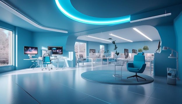 Photo futuristic office design modern creative interior photoshoot created with generative ai