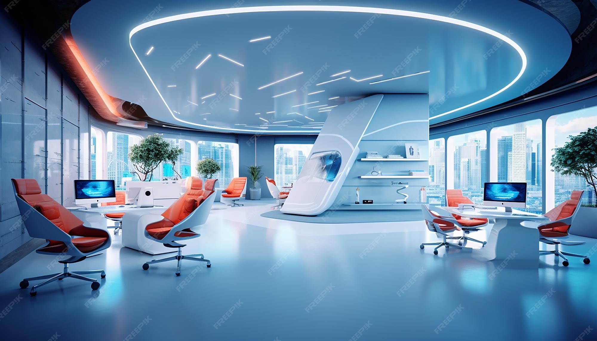 Premium AI Image | Futuristic office design modern creative interior