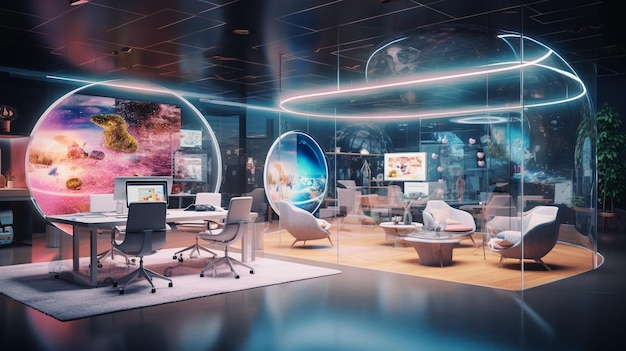 사진 최적의 창의성 을 위해 설계 된 미래적 인 사무실 공간