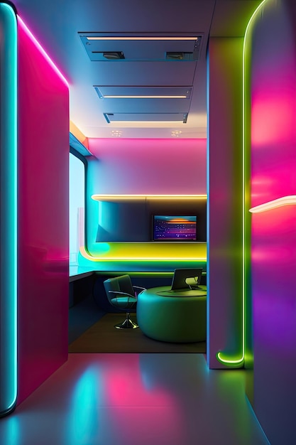 Futuristic office with neon lighting