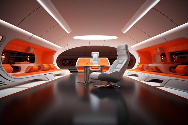 Photo a futuristic office with orange and white furniture