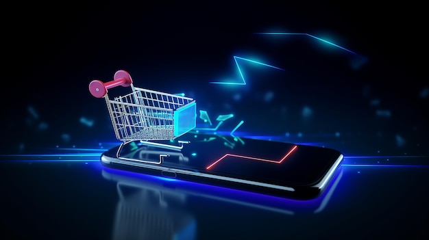 Futuristic online shopping technology digital payment 3D illustration