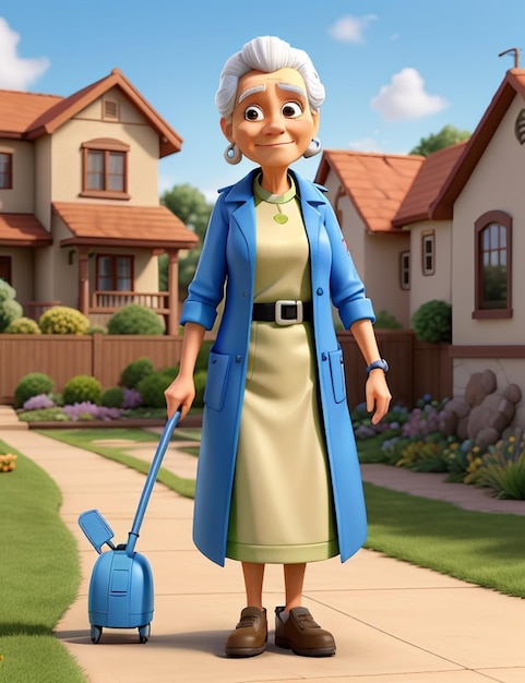 Futuristic Outdoor Assistance D Female Caretaker with Senior in Yard