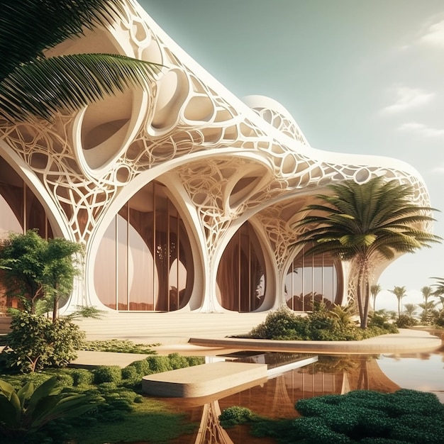 Futuristic parametric architecture visualization villa fractal pictures AI Generated Art