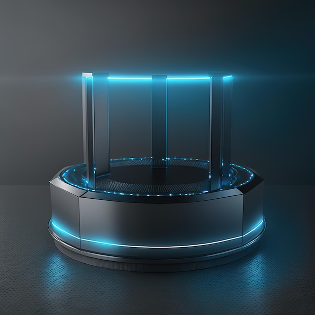 Futuristic pedestal for product presentation Digital stand for gadgets scene Dark template for presentation modern exhibition or gallery 3d illustration