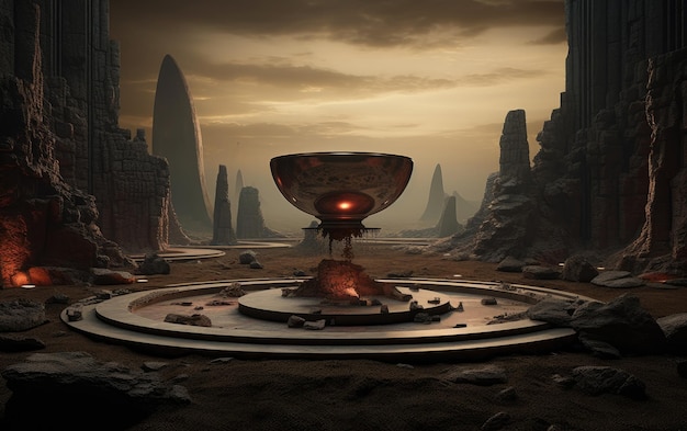 A Futuristic Pedestal Showcasing Relics of a Bygone Era