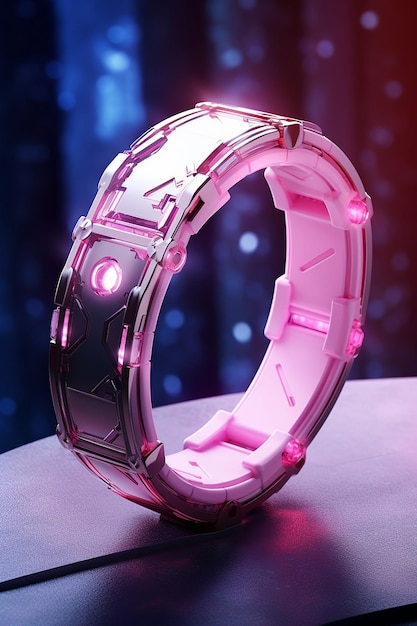 Futuristic pink smart jewelry with embedded AI and communication technologies