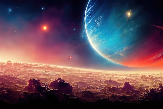 Futuristic Planets in Outer Space Beautiful Galaxy View Illustration