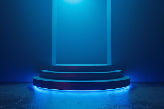 futuristic podium with blue lighting