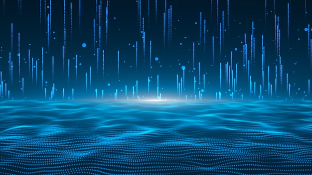 futuristic point wave cyber big data flow blockchain data fields network line connect stream big data technology concept of ai technology digital communication 3d rendering