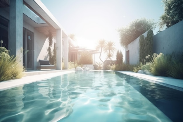 Futuristic pool villa beach Generate Ai