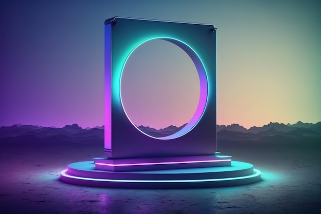 Futuristic portal Podium pedestal platform Cyberpunk modern blank space technological