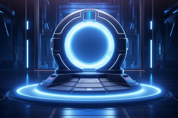 Futuristic portal podium pedestal platform cyberpunk modern blank space technological