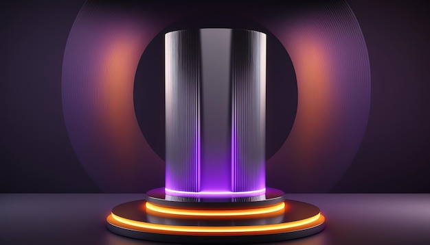 Photo futuristic portal science fiction podium pedestal platform modern empty cyberpunk space technological background skyfi digital hitech elements for presentation product ai