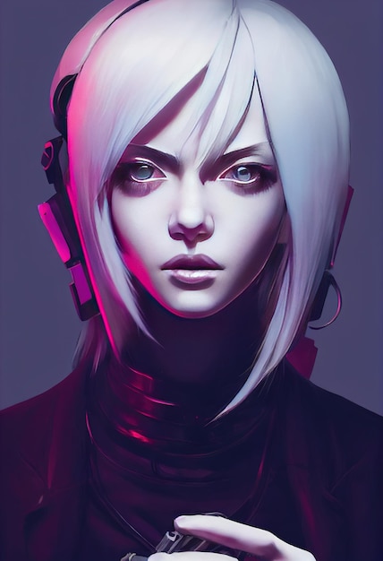 Futuristic portrait of an albino girl with white hair art