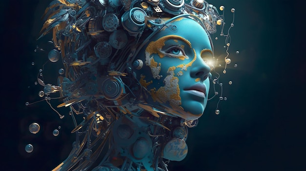 Futuristic portrait of a woman Blue colors