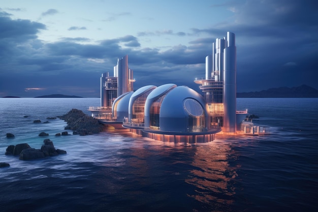 Futuristic power plant of the future in the ocean water energy