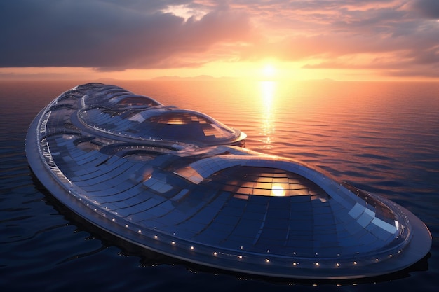 Futuristic power plant of the future in the ocean water energy