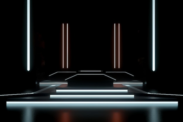 Futuristic Product Showcase with Neon Lights and Abstract Shapes AI generated