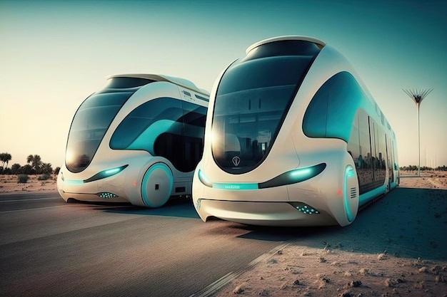 Futuristic public transit system with driverless vehicles and smart technology