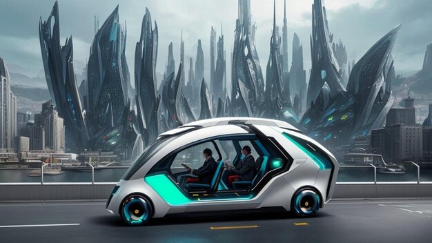 Futuristic public transportion in a futuristic city metropol futute world