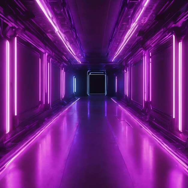 Futuristic purple scifi style on a tunnel and two glowing neon beams