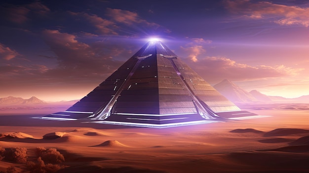 Futuristic Pyramid Structure on an Alien Desert