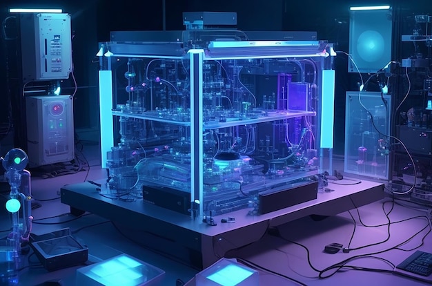 Futuristic quantum computing lab