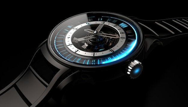 未来的な量子時計のデザイン創造的な 3 d の現実的なレンダリング