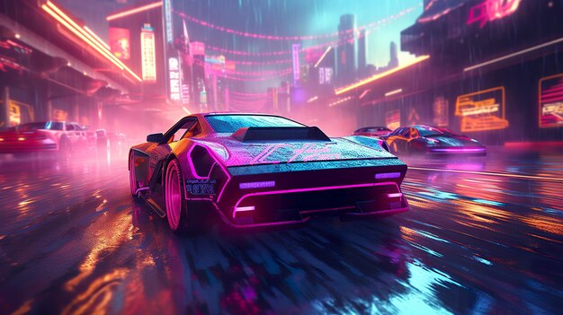 Futuristic racing competition synthwave 80s ai generate