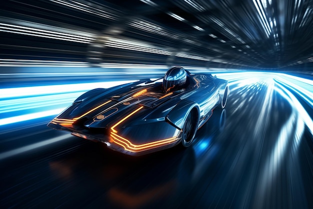 Futuristic racing pod leaving light trails