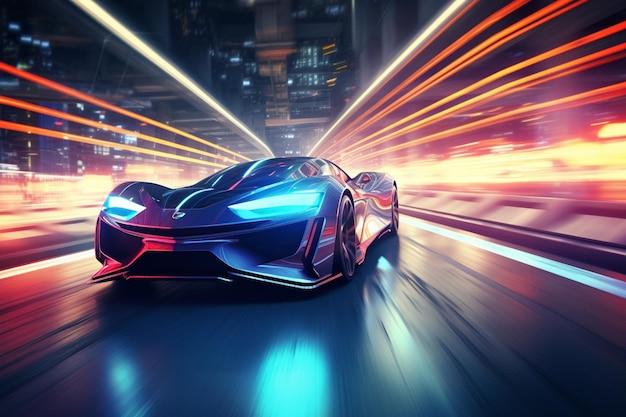 Futuristic racing scene with sleek vehicles and ne 00374 00