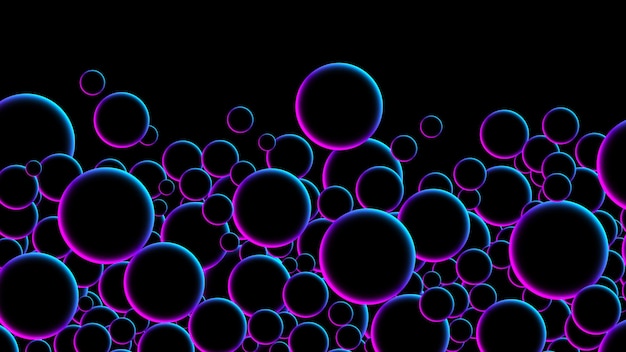 Futuristic random flying neon glowing circles spheres or bubbles Luminous floating neon ball