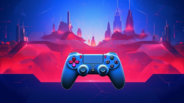 futuristic red and blue abstract gaming banner design